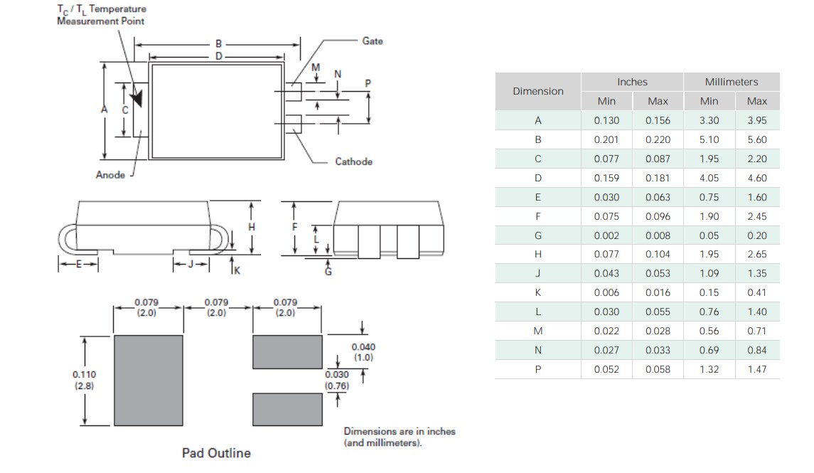 Mechanical Drawing - IXYS Sx02CSx Teccor® 1.25A Sensitive SCRs